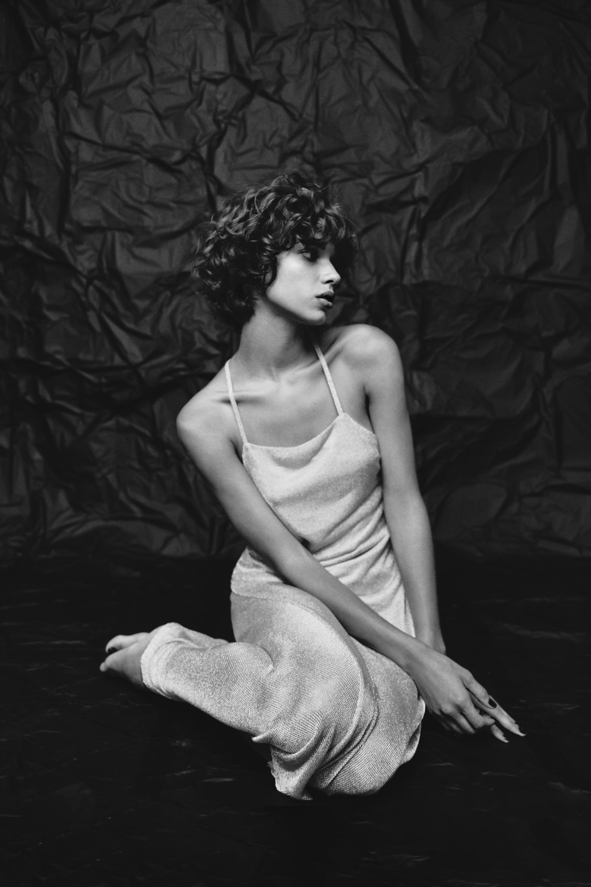 METALLIC THREAD MIDI DRESS